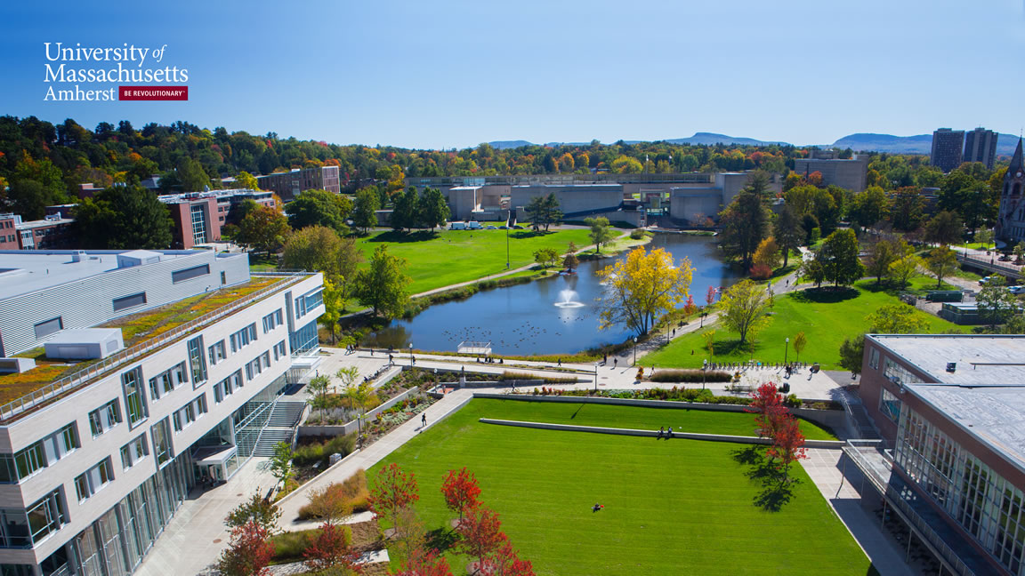 UMass Amherst campus and the W. E. B. Du Bois Library